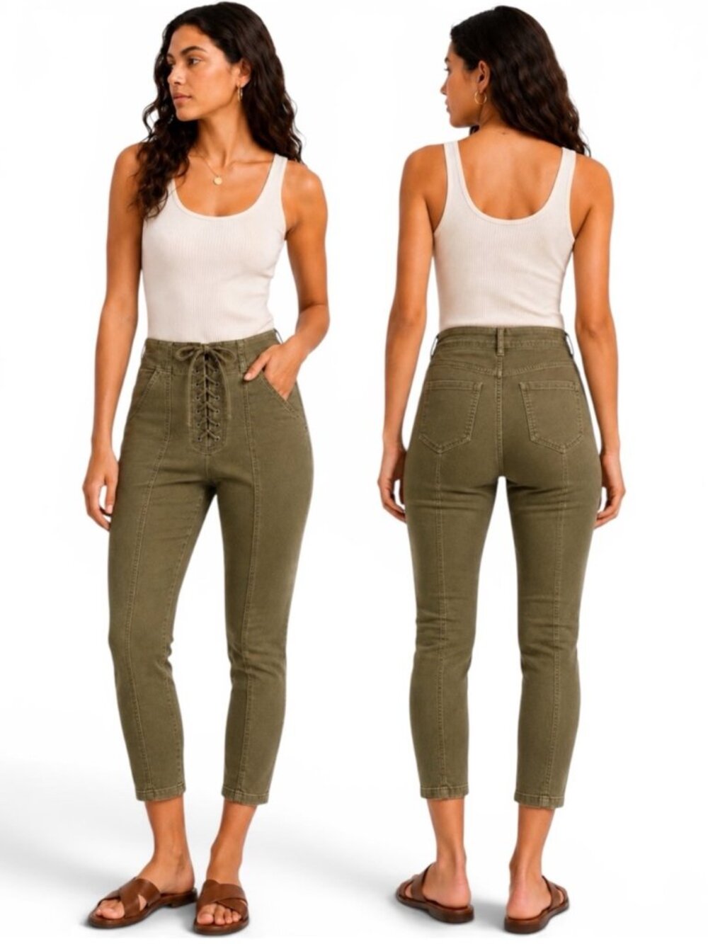 A.L.C. Kyle Lace Up High Rise Skinny Pants Olive Green Size 4